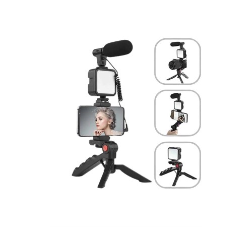 Akıllı Telefon Vlog Kiti Tripod Mini Mikrofonlu Telefon Tutucu