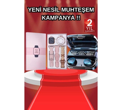Aksesuar Hediyeli Akıllı Saat ve Dijital Göstergeli Powerbankli Bluetooth Kulaklık