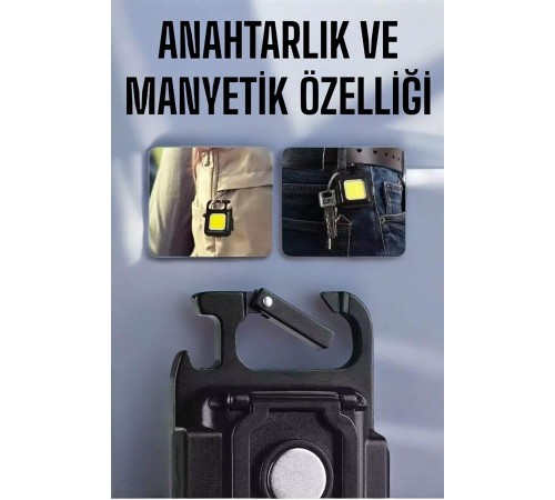 Anahtarlık Çok Amaçlı Mıknatıslı Taşınabilir Işık Led Şarjlı