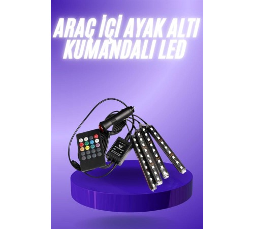 Araç İçi Ayak Altı 12'li Şerit Led Işık Uzaktan Kumandalı RGB Işıklı Ses ve Müziğe Duyarlı