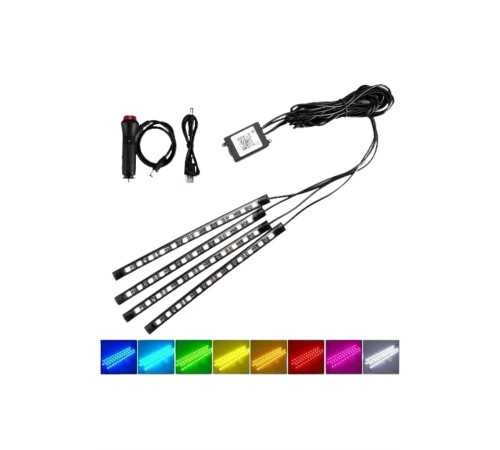 Araç İçi Ayak Altı Led 12 Led Işık Sese Müziğe Duyarlı RGB Işıklı Aydınlatma Seti
