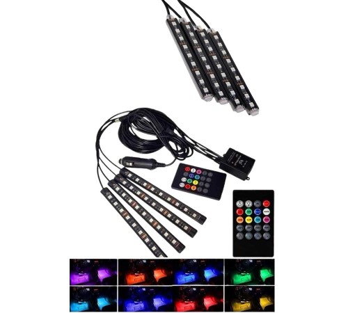 Araç Içi Aydınlatma Kumandalı 12 Led Ayak Altı Led Ambiyans Işığı Sese Duyarlı Kumandalı