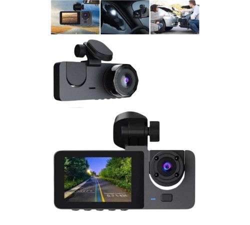 Araç İçi Dikiz Kamerası Sürüş Kaydedici 3 Lensli DVR Kamera