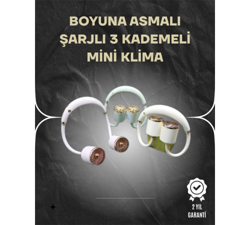 Asılabilir Mini Boyun Fanı | 1000mAh Şarjlı, Turbo Güçlü Rüzgar
