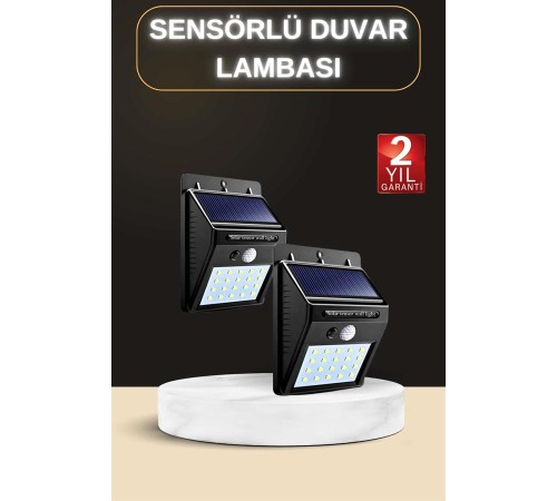 Bahçe Aydınlatma Sensörlü Güneş Enerjili Duvar Lambası 40 Led Işık