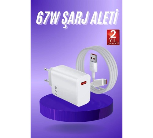 Beyaz Ultra Plus Hızlı Şarj Seti Şarj Adaptörü ve Kablosu 67W