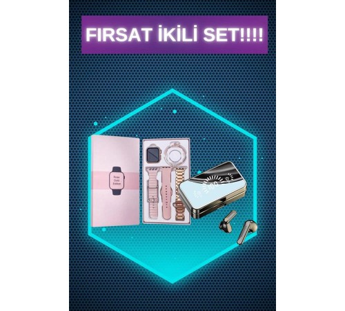 Bileklikli Amoled Ekran Akıllı Saat ve Dijital Göstergeli Kablosuz Bluetooth Kulaklık ANC/ ENC