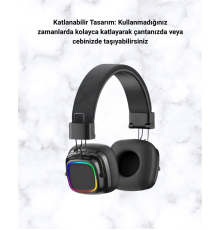 Bluetooth 5.3 Rainbow Işıklı Kulak Üstü Kablosuz Kulaklık