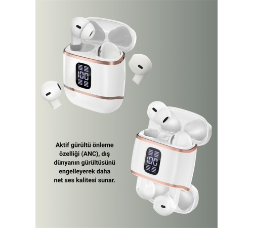 Bluetooth 5.3 Kulaklık – Kulakiçi, ANC+ENC, 4 Adet Set, Dijital Göstergeli