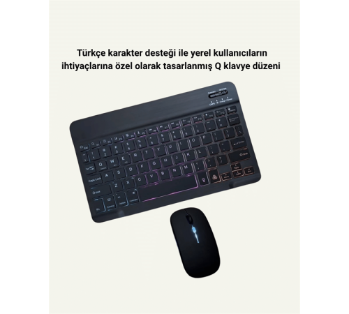 Bluetooth 5.3 Destekli Şarjlı Taşınabilir Klavye + Mouse Kombinasyonu