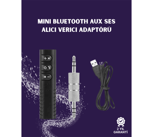 Bluetooth AUX Adaptör | 3.5mm Ses Girişi İçin Kablosuz Dönüştürücü, 10m Menzil
