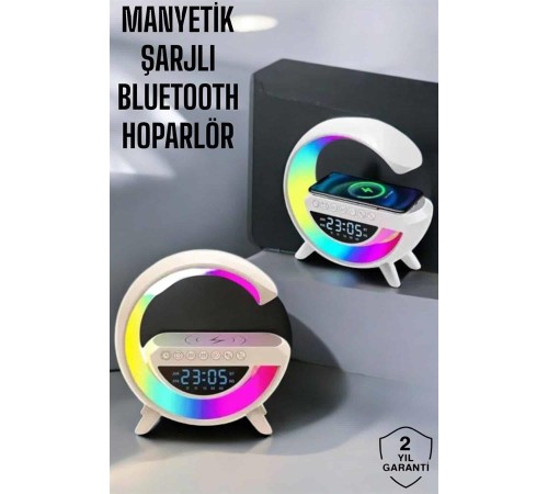 Bluetooth Hoparlör 15W Kablosuz Hızlı Şarj LED Gece Lambası