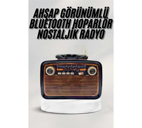 Bluetooth Hoparlör Ahşap Renk Vintage Işıklı Nostaljik Radyo Fm Ahşap Görünümlü