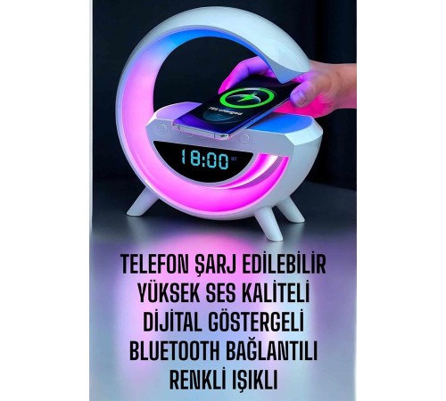 Bluetooth Hoparlör Dijital Göstergeli Wireless Şarj RGB Işıklı