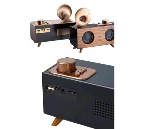 Bluetooth Nostalji Speaker Radyo Gramofon Ahşap Renk Vintage