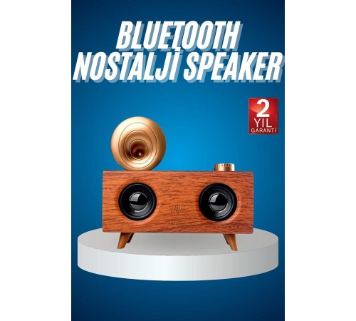 Bluetooth Nostalji Speaker Radyo Gramofon Ahşap Renk Vintage