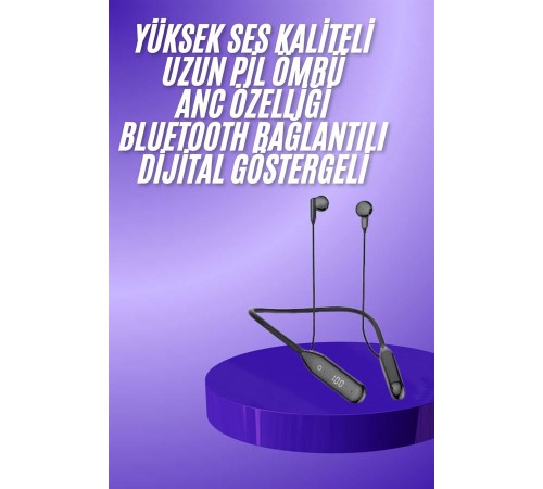 Boyun Bantlı Kablolu Yüksek Ses Kaliteli Bluetooth Kulaklık Uzun Pil Ömrü