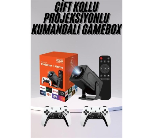 Çift Kollu Game Box Projeksiyon Cihazı Kumandalı Android Tv Dahili Hoparlör