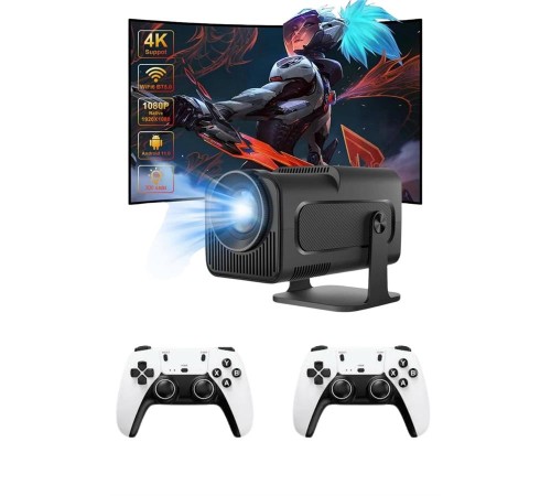Çift Kollu Game Box Projeksiyon Cihazı Kumandalı Android Tv Dahili Hoparlör