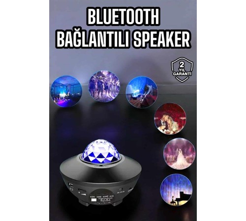 Çocuklara Özel Şarjlı Bluetooth Hoparlör Parti Led Lambası Yıldızlı Projeksiyon