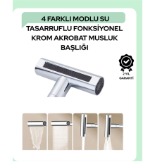 Çok Fonksiyonlu Musluk Başlığı | 4 Su Modu | Geniş Uyumlu Adaptör Seti | Mutfak ve Banyo Uyumlu
