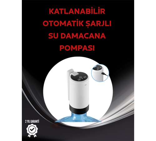 Damacana Üstü Akıllı Su Pompası | 3 Damacana Kullanım | 4W Güç | Micro USB Şarjlı | Katlanabilir & Taşınabilir