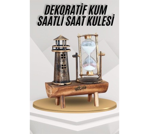 Deniz Feneri Kum Saati Ahşap Görünümlü Vintage Tarz Biblo