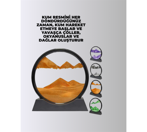 Döndürülebilir Dinamik Kum Tablosu – Stres Giderici, Yüksek Kaliteli Cam ve Doğal Kum ile Sanatsal Masa Dekoru