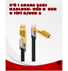 Dönüştürülebilir 4 Başlıklı Hızlı Şarj Kablosu – 1.2m, 65W, Dayanıklı ve Esnek Tasarım