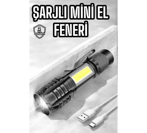 El Feneri Led USB Şarjlı Zoom Mini Led Işık Acil Durum Feneri