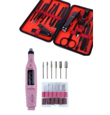 Elektrikli Manikür Pedikür Seti İkili Set 17 Parça Tırnak Bakımı Nasır Temizleme Tırnak Şekillendirme