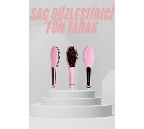 Elektrikli Saç Düzleştirici Tarak Saç Düzleştirici Fırça Sıkı Dişli Pembe