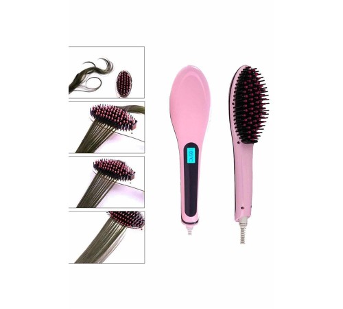 Elektrikli Saç Düzleştirici Tarak Saç Düzleştirici Fırça Sıkı Dişli Pembe