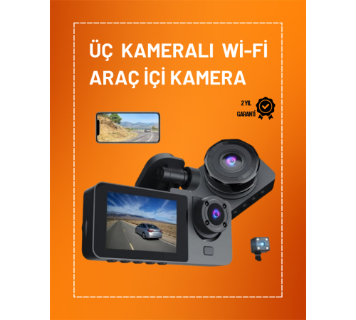 Full HD Çözünürlüklü Üç Kameralı Araç İçi Kamera – Park ve Sürüş Güvenliği