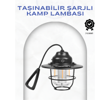 Geometrik Tasarımlı Vintage Kamp Lambası – Type-C Şarj, Ayarlanabilir Parlaklık