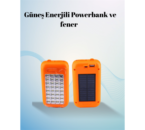 Gold Silver Güneş Enerjili Powerbank Işıldak – 10000 mAh, 32 LED, Çift USB, Su Geçirmez