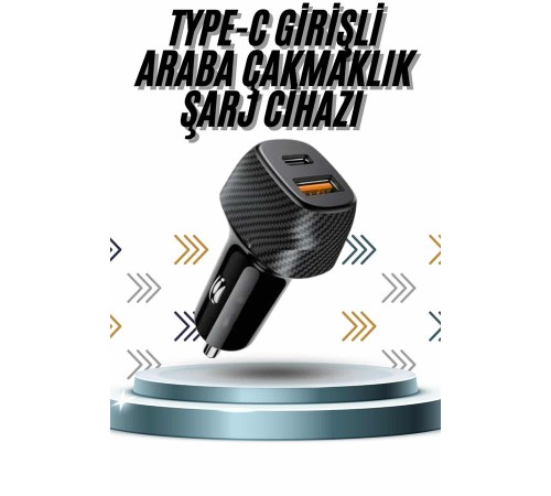 Hızlı Oto Şarj Cihazı 38W Çift Girişli HIzlı Şarj Oto Çakmaklık Type-C