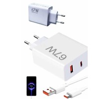 Hızlı Şarj Aleti Adaptörü Kablo Seti 67W Uzun Ömürlü Beyaz