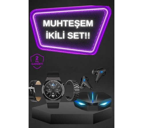 Kablosuz Bluetooth Bağlantılı Kulaklık ve Dokunmatik Ekran Akıllı Saat Arama Cevaplama