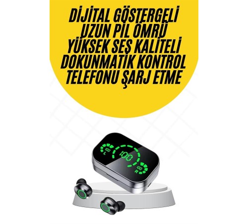 Kablosuz Bluetooth Kulaklık Çift Telefon Destekli Powerbankli Dijital Göstergeli