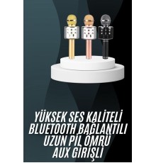 Karaoke Mikrofon Bluetooth Bağlantılı Aux Girişli Uzun Pil Ömrü Yüksek Ses Kaliteli