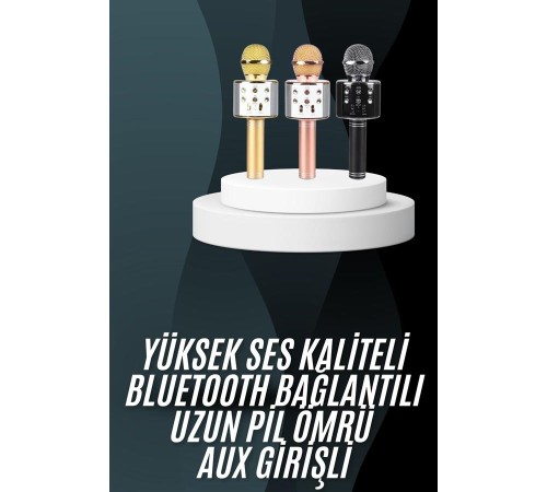 Karaoke Mikrofon Bluetooth Bağlantılı Aux Girişli Uzun Pil Ömrü Yüksek Ses Kaliteli