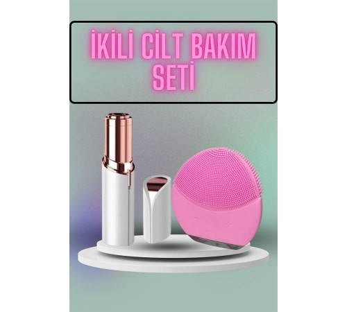 KAŞ BIYIK VE YÜZ EPİLASYON ALETİ VE TİTREŞİMLİ YÜZ TEMİZLEME MASAJ ALETİ İKİLİ SET