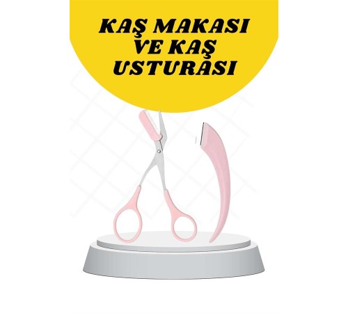 Kavisli Kaş Düzeltici Seti Kaş Makası ve Kaş Usturası Paslanmaz Çelik Bıçaklı