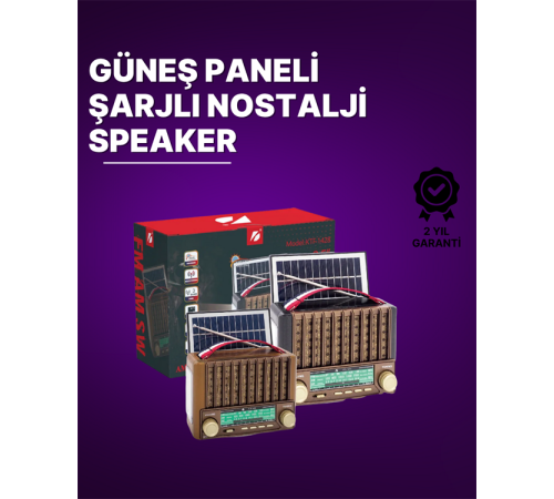KTF-1428 Güneş Paneli Şarjlı Nostaljik Bluetooth Hoparlör – FM/AM/SW Radyo, USB/SD Desteği, Taşınabilir Tasarım