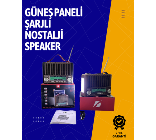 KTF-1428 Solar Enerjiyle Şarj Olabilen Bluetooth Nostalji Hoparlör – Taşınabilir, Güçlü Ses, MP3 Okuyucu