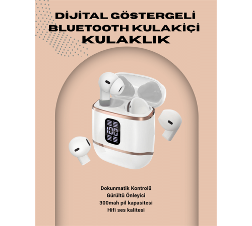 Kulakiçi Bluetooth Kulaklık V5.3 – 4’lü Set, Dijital Ekranlı, Gürültü Engelleme