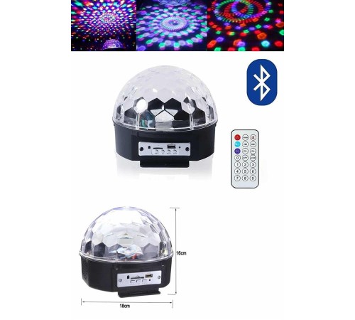 Küre Disko Topu Müzik Çalar Renkli Lazer Işıklı Bluetooth Disko Parti Işığı Kumandalı