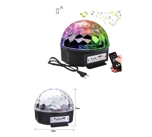 Led Işık Disko Topu Bluetooth Hoparlörlü USB Müzik Çalar Kumandalı
