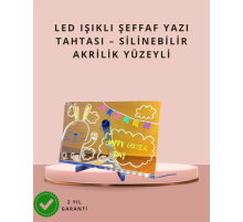 LED Işıklı Şeffaf Yazı Tahtası – Neon Etkili Akrilik Pano, Silinebilir, 7 Renkli Kalemli, 30x20 cm